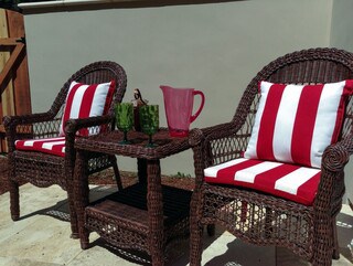 red white strip cushions