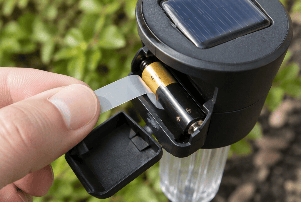 Removing the plastic battery pull-tab from a new solar light